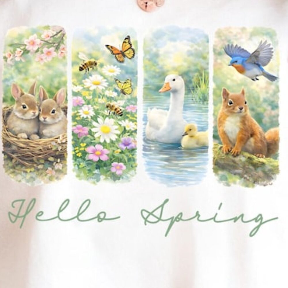 Watercolor Spring Animals Tee, Bunny Goose Bee Bird Nature Shirt - Picture 2 of 4